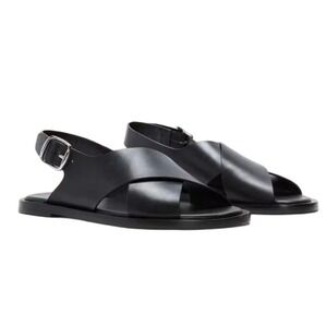 EVERLANE Leather Crossover Sandals Black Slingback‎ Flats Shoes 10.5 Women